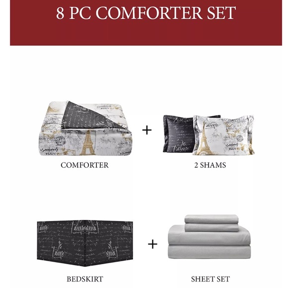 Paris 8pc Queen comforter set- New - Picture 2 of 6